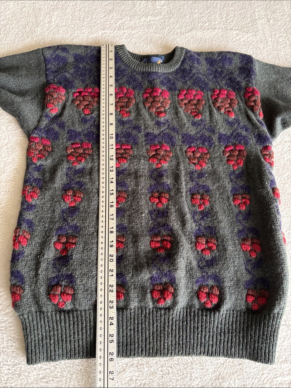 Vintage Tulchan Dark Green Floral 100% Wool Sweater Women’s M Pure Wool - Picture 8 of 9